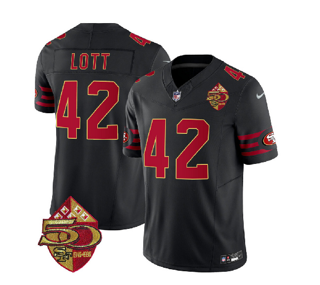 Men's San Francisco 49ers #42 Ronnie Lott Black 2023 F.U.S.E. 50th Patch Throwback Football Stitched Jersey